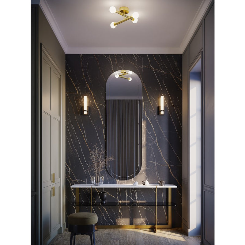 AFX Lighting Lane 4 Light Flush Mount, Antique Brass/White