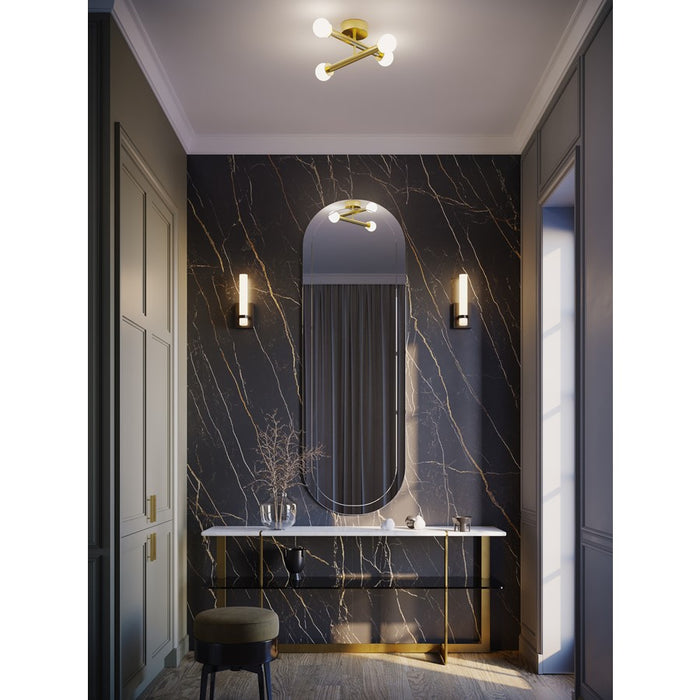 AFX Lighting Lane 4 Light Flush Mount, Antique Brass/White