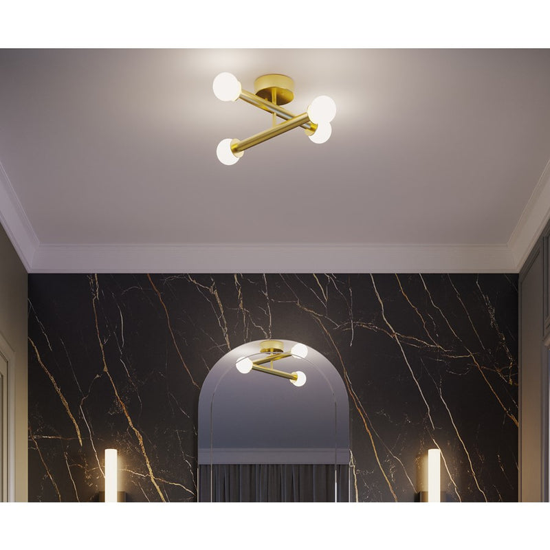 AFX Lighting Lane 4 Light Flush Mount, Antique Brass/White