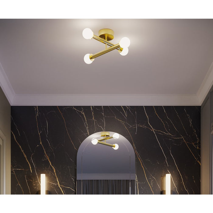 AFX Lighting Lane 4 Light Flush Mount, Antique Brass/White