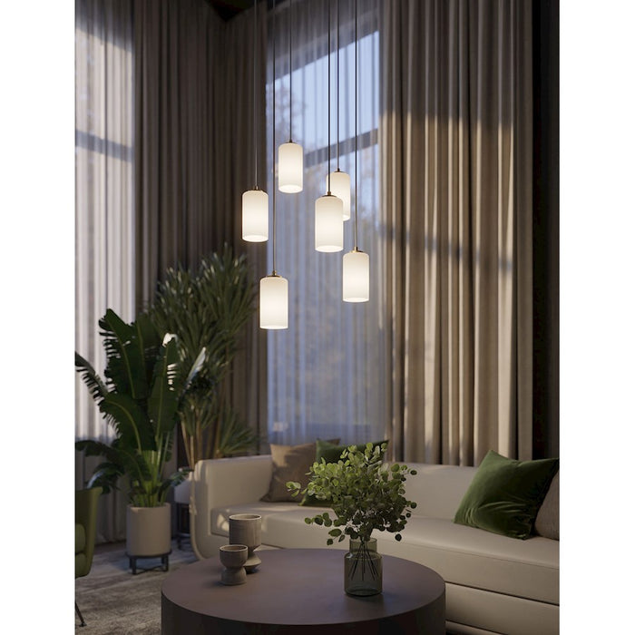 AFX Lighting Leo 6 Light Round Pendant, Antique Brass/White