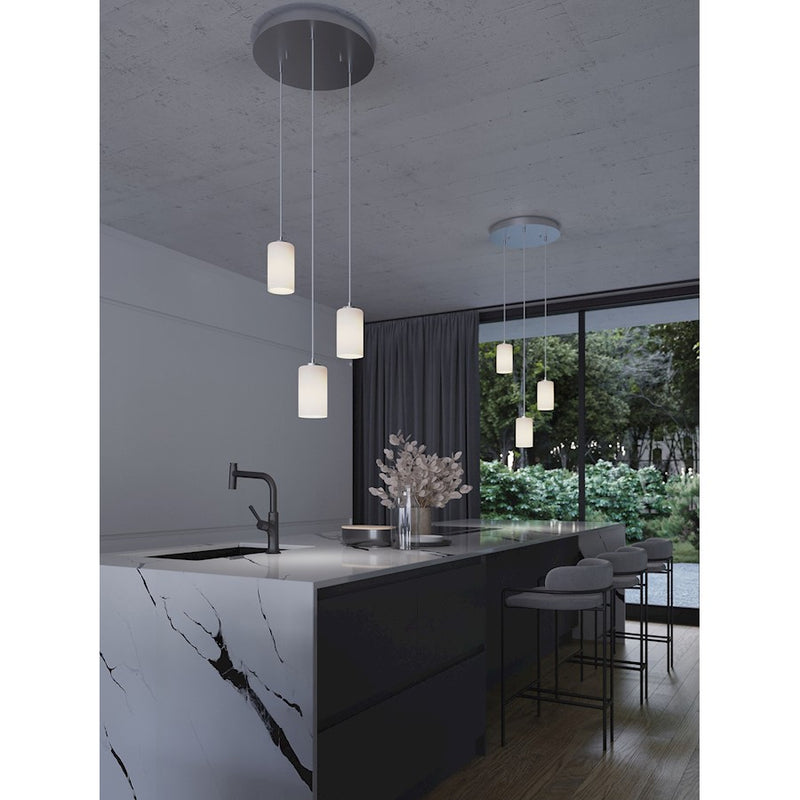 AFX Lighting Leo 3 Light Round Pendant, Satin Nickel/White