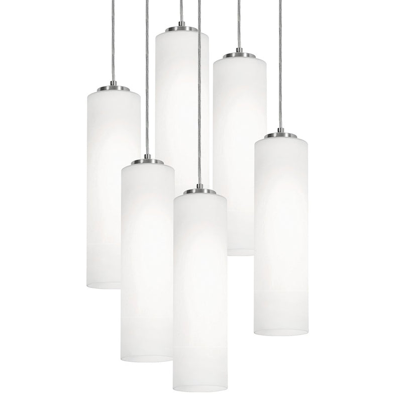 AFX Lighting Leo 6 Light Round Pendant, Satin Nickel/White - LEOP0412MBSNRND6