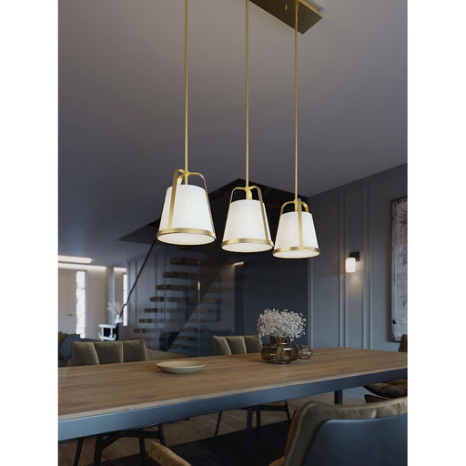 AFX Lighting Lizzette 3-Light Linear Pendant, Brass/Linen White