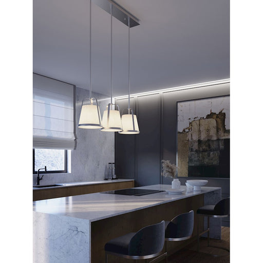 AFX Lighting Lizzette 3-Light Linear Pendant, Nickel/Linen