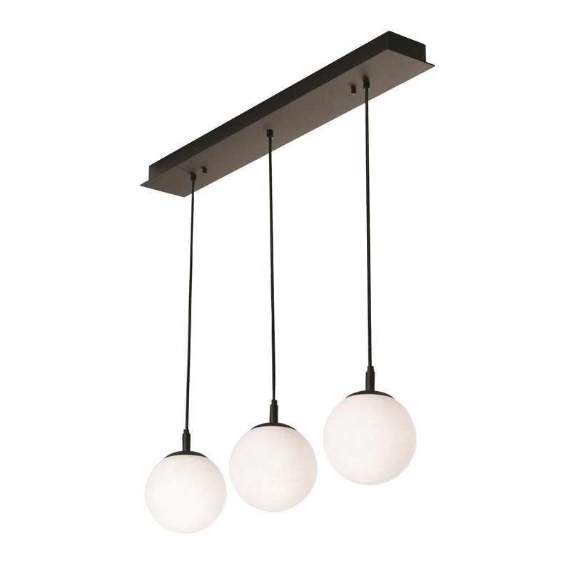 AFX Lighting Loretto 36in 3-Light Linear Pendant | Modern Black Steel and White Glass | Kitchen Island & Dining Room | Model LRTP07MBBKLNR3
