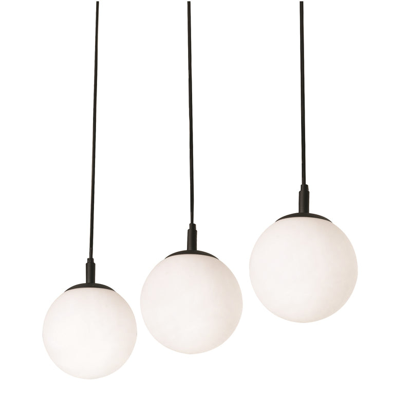 AFX Lighting Loretto 36in 3-Light Linear Pendant | Modern Black Steel and White Glass | Kitchen Island & Dining Room | Model LRTP07MBBKLNR3