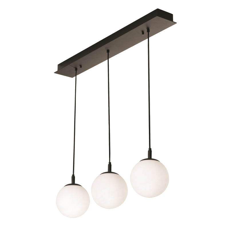 AFX Lighting Loretto 36in 3-Light Linear Pendant | Modern Black Steel and White Glass | Kitchen Island & Dining Room | Model LRTP07MBBKLNR3