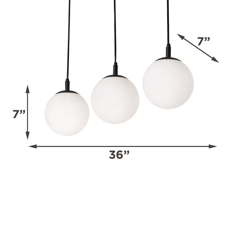 AFX Lighting Loretto 36in 3-Light Linear Pendant | Modern Black Steel and White Glass | Kitchen Island & Dining Room | Model LRTP07MBBKLNR3