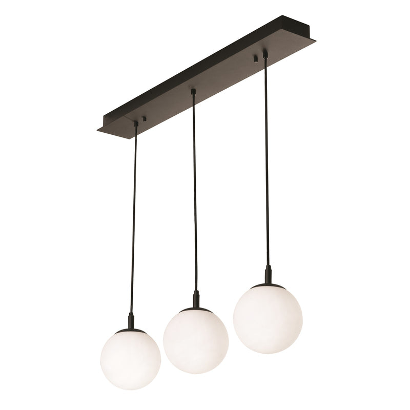 AFX Lighting Loretto 36in 3-Light Linear Pendant | Modern Black Steel and White Glass | Kitchen Island & Dining Room | Model LRTP07MBBKLNR3