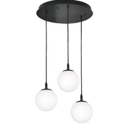 AFX Lighting Loretto 18in 3-Light Round Pendant | Modern Black and White Glass | Kitchen Island & Dining Room | 18 x 18 x 7 in | Model LRTP07MBBKRND3