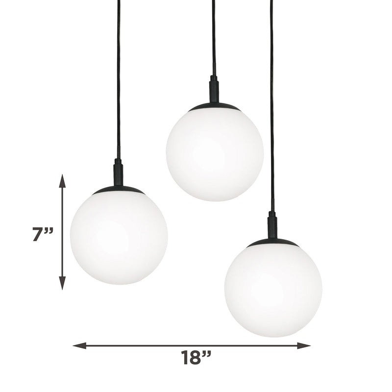 AFX Lighting Loretto 18in 3-Light Round Pendant | Modern Black and White Glass | Kitchen Island & Dining Room | 18 x 18 x 7 in | Model LRTP07MBBKRND3