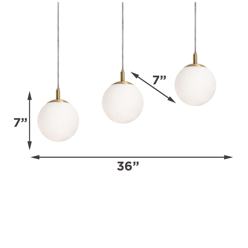 AFX Lighting Loretto 36in 3-Light Linear Pendant | Transitional Satin Brass and White Glass | Kitchen Island & Dining Room | Model LRTP07MBSBLNR3
