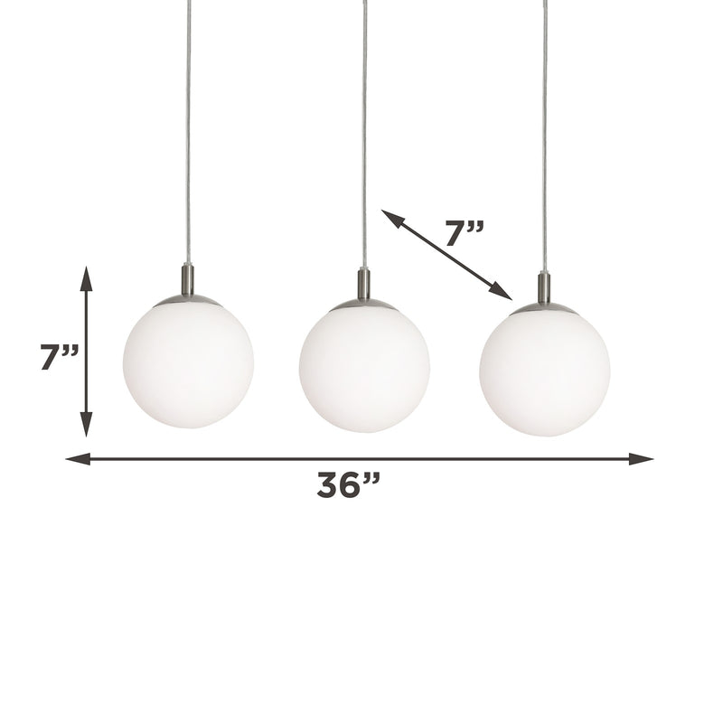 AFX Lighting Loretto 36in 3-Light Linear Pendant | Modern Satin Nickel and White Glass | Kitchen Island & Dining Room | Model LRTP07MBSNLNR3