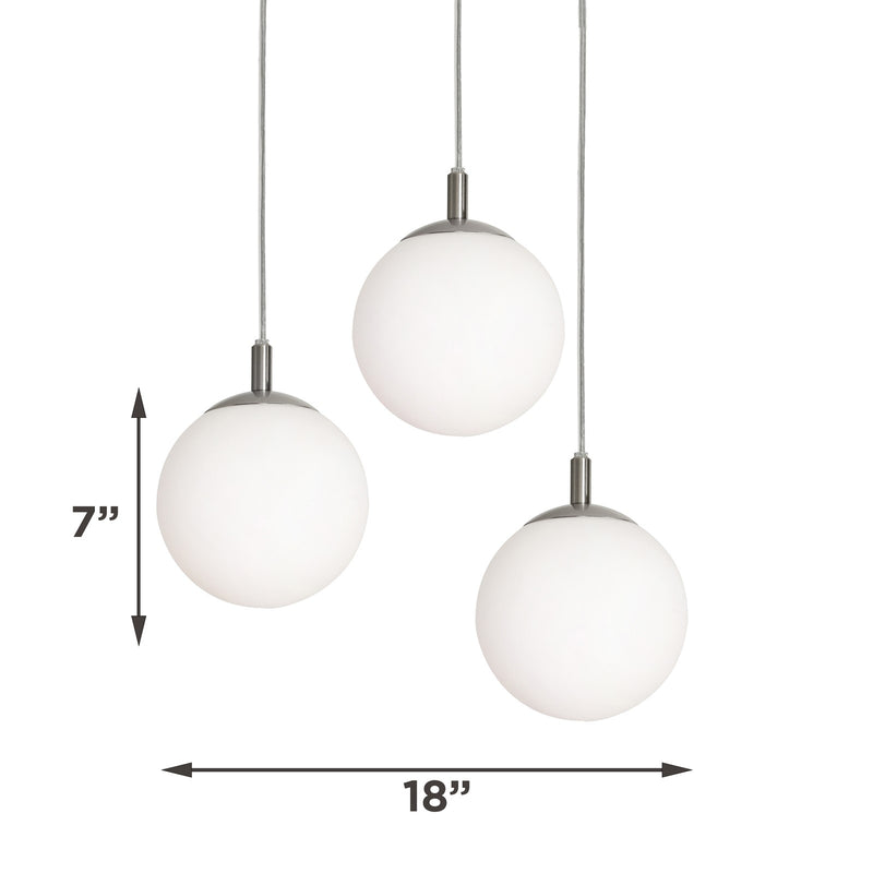 AFX Lighting Loretto 18in 3-Light Round Pendant | Satin Nickel and White Glass | Kitchen Island & Dining Room | 18 x 18 x 7 in | Model LRTP07MBSNRND3