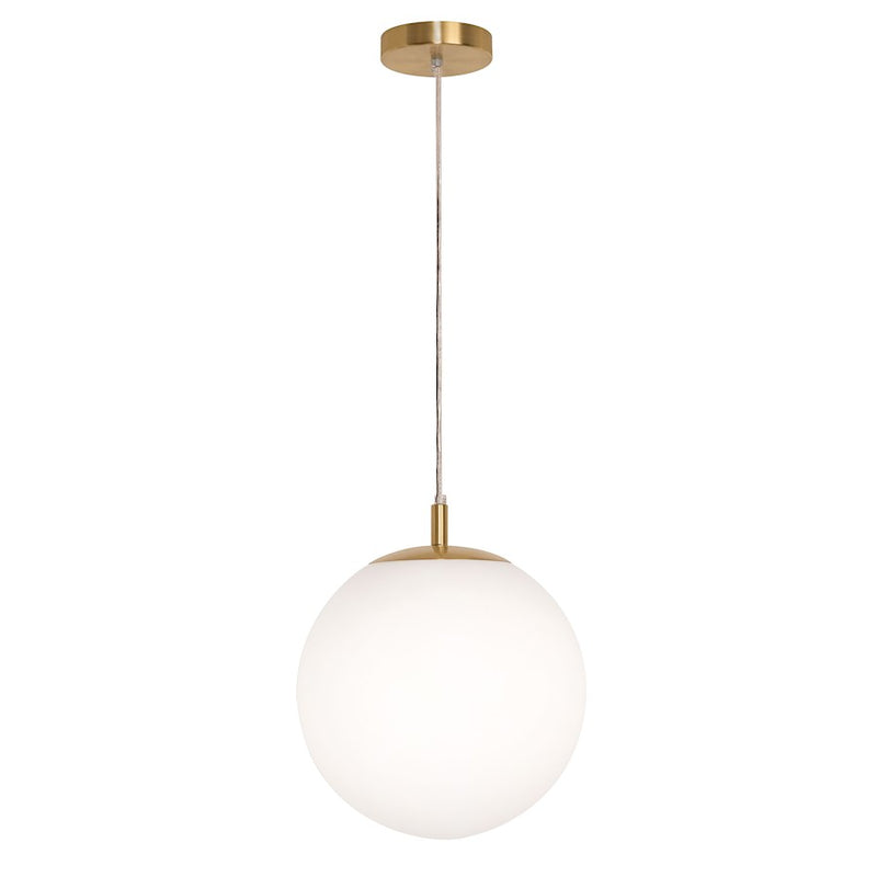 AFX Lighting Loretto 12in 1-Light Pendant | Transitional Satin Brass and White Glass | Kitchen Island & Dining Room | Model LRTP11MBSB