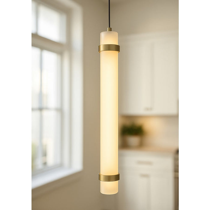 AFX Lighting Miami 1 Light 24" Pendant, Antique Brass/White