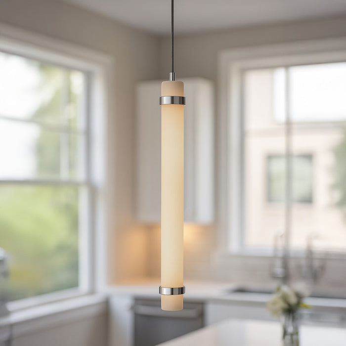 AFX Lighting Miami 1 Light 24" Pendant, Polished Chrome/White