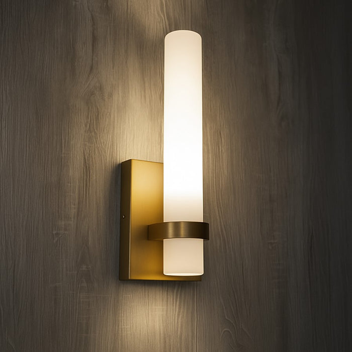 AFX Lighting Miami 1 Light Sconce, Light Antique Brass/White