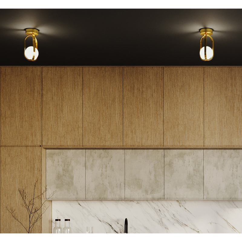AFX Lighting Milan 7'' 1Lt LED Flush Mount, Lt Antique Brass/Wht