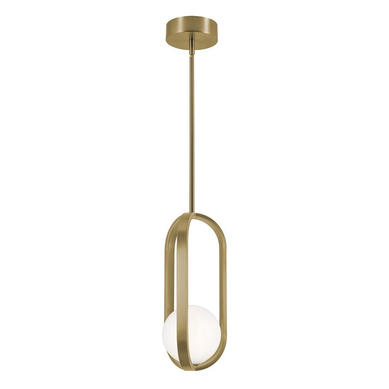 AFX Lighting Milan 7'' 1Lt LED Pendant, Light Antique Brass/Wht