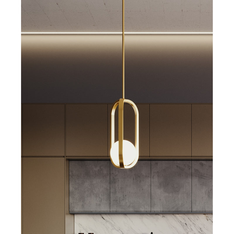 AFX Lighting Milan 7'' 1Lt LED Pendant, Light Antique Brass/Wht