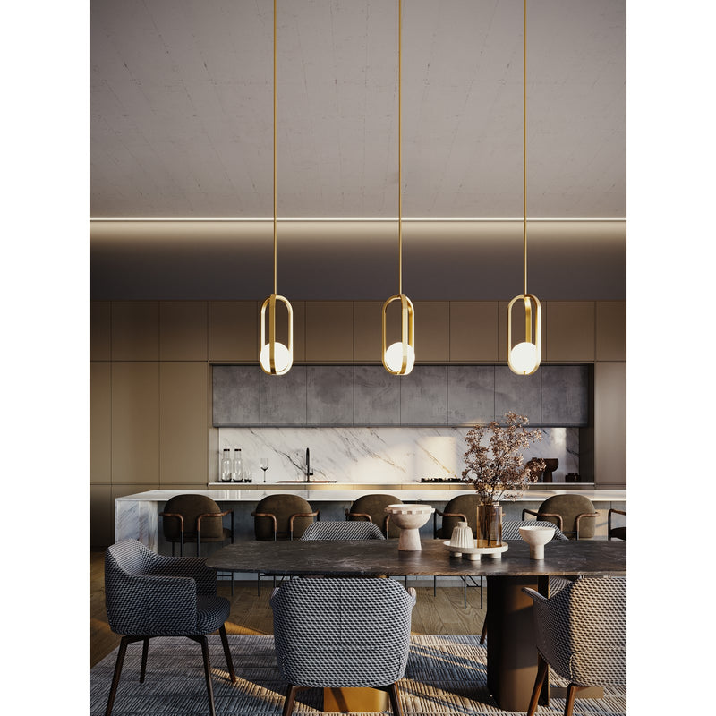 AFX Lighting Milan 7'' 1Lt LED Pendant, Light Antique Brass/Wht