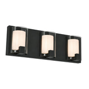 AFX Mesa 20in 3-Light LED Vanity Light | Modern Black Steel and Clear Glass | Bathroom & Powder Room | 1000 Lumens, Damp Rated | Model MSAV2007LAJUDBK