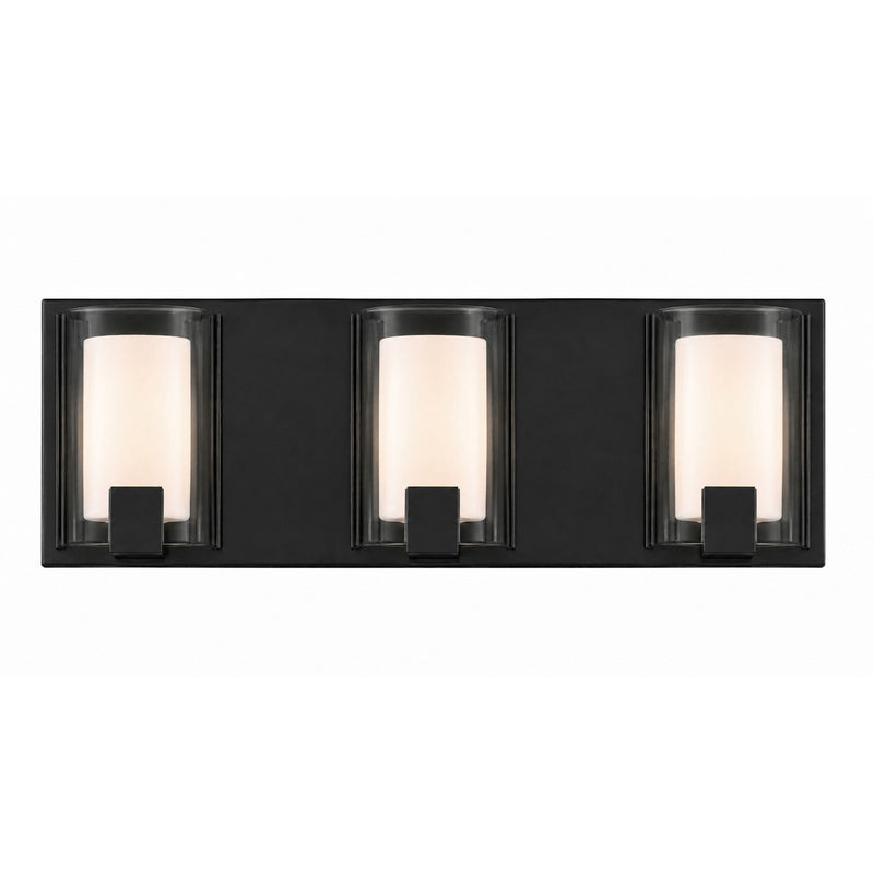 AFX Mesa 20in 3-Light LED Vanity Light | Modern Black Steel and Clear Glass | Bathroom & Powder Room | 1000 Lumens, Damp Rated | Model MSAV2007LAJUDBK