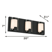 AFX Mesa 20in 3-Light LED Vanity Light | Modern Black Steel and Clear Glass | Bathroom & Powder Room | 1000 Lumens, Damp Rated | Model MSAV2007LAJUDBK