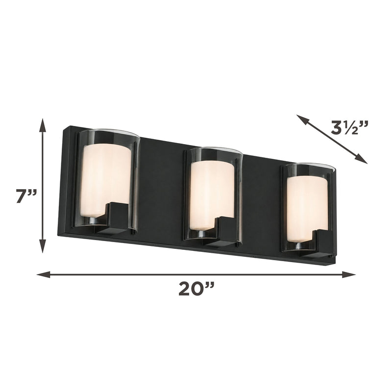 AFX Mesa 20in 3-Light LED Vanity Light | Modern Black Steel and Clear Glass | Bathroom & Powder Room | 1000 Lumens, Damp Rated | Model MSAV2007LAJUDBK