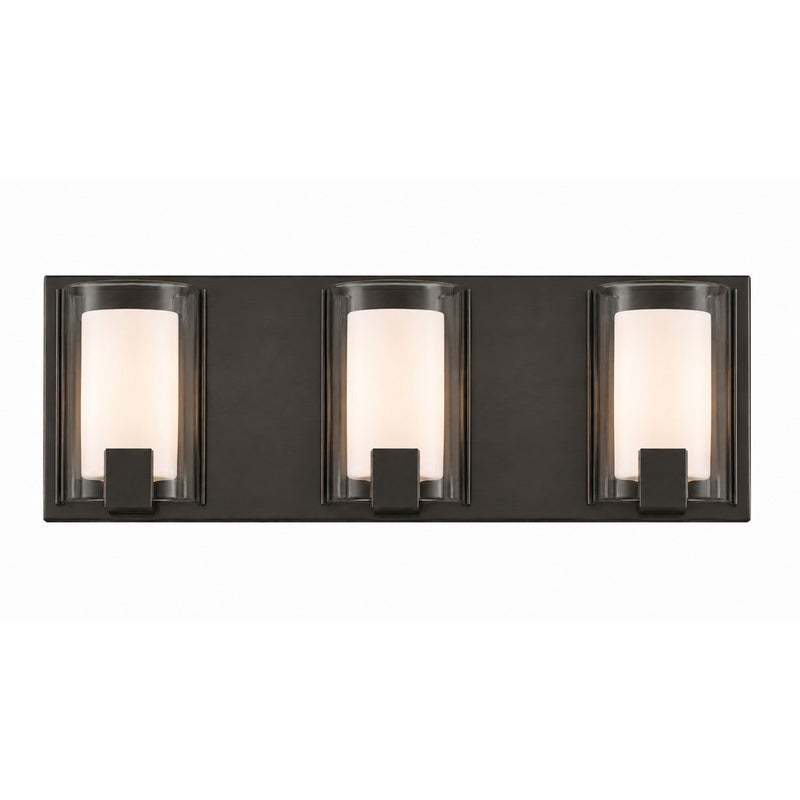 AFX Mesa 20in 3-Light LED Vanity Light | Modern Bronze Steel and Clear Glass | Bathroom & Powder Room | 1000 Lumens, Damp | Model MSAV2007LAJUDBZ