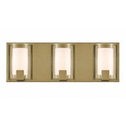 AFX Mesa 20in 3-Light LED Vanity Light | Transitional Light Antique Brass and Clear Glass | Bathroom & Powder Room | Model MSAV2007LAJUDLB