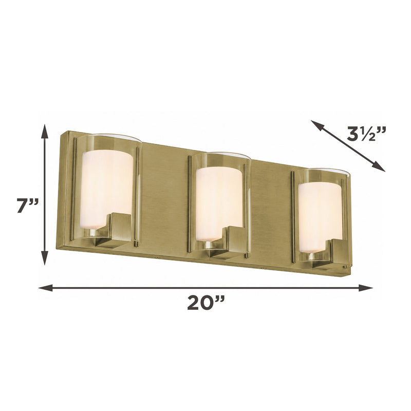 AFX Mesa 20in 3-Light LED Vanity Light | Transitional Light Antique Brass and Clear Glass | Bathroom & Powder Room | Model MSAV2007LAJUDLB