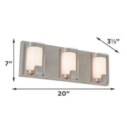 AFX Mesa 20in 3-Light LED Vanity Light | Transitional Satin Nickel and Clear Glass | Bathroom & Powder Room | Model MSAV2007LAJUDSN