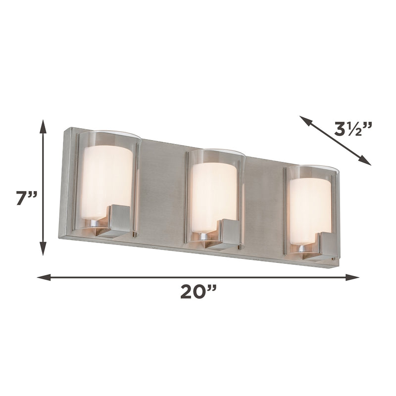 AFX Mesa 20in 3-Light LED Vanity Light | Transitional Satin Nickel and Clear Glass | Bathroom & Powder Room | Model MSAV2007LAJUDSN