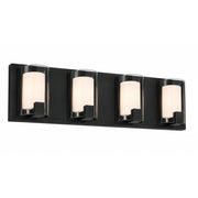 AFX Mesa 28in 4-Light LED Vanity Light | Transitional Black and Clear Glass | Bathroom & Powder Room | 28 x 3.5 x 6.75 in | Model MSAV2807LAJUDBK