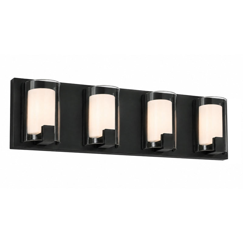AFX Mesa 28in 4-Light LED Vanity Light | Transitional Black and Clear Glass | Bathroom & Powder Room | 28 x 3.5 x 6.75 in | Model MSAV2807LAJUDBK