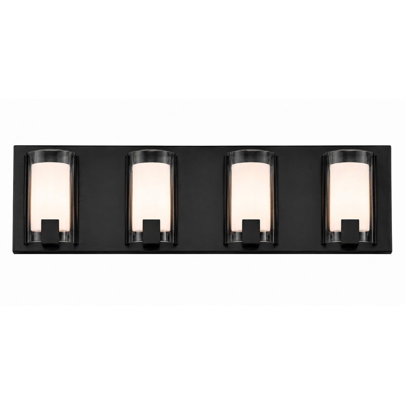 AFX Mesa 28in 4-Light LED Vanity Light | Transitional Black and Clear Glass | Bathroom & Powder Room | 28 x 3.5 x 6.75 in | Model MSAV2807LAJUDBK