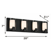AFX Mesa 28in 4-Light LED Vanity Light | Transitional Black and Clear Glass | Bathroom & Powder Room | 28 x 3.5 x 6.75 in | Model MSAV2807LAJUDBK