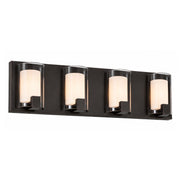 AFX Mesa 28in 4-Light LED Vanity Light | Transitional Bronze and Clear Glass | Bathroom & Powder Room | 28 x 3.5 x 6.75 in | Model MSAV2807LAJUDBZ