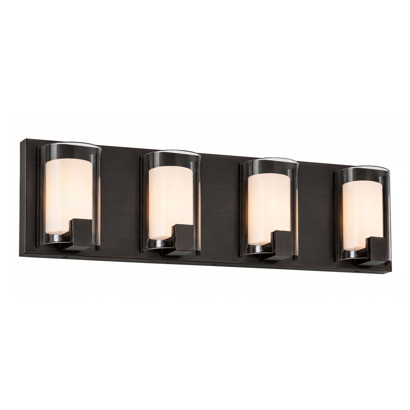AFX Mesa 28in 4-Light LED Vanity Light | Transitional Bronze and Clear Glass | Bathroom & Powder Room | 28 x 3.5 x 6.75 in | Model MSAV2807LAJUDBZ