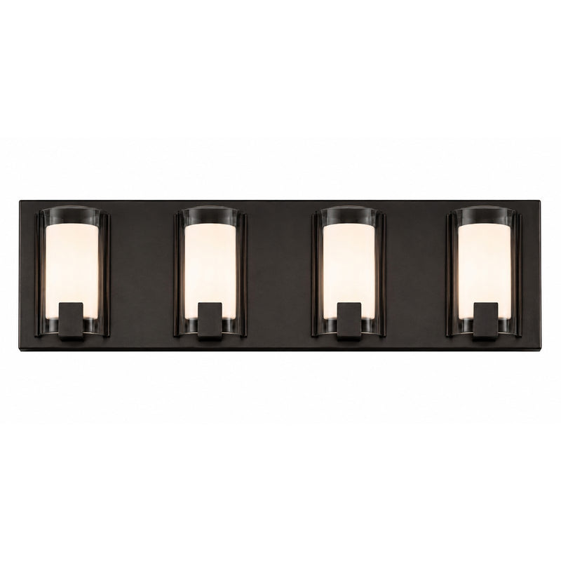 AFX Mesa 28in 4-Light LED Vanity Light | Transitional Bronze and Clear Glass | Bathroom & Powder Room | 28 x 3.5 x 6.75 in | Model MSAV2807LAJUDBZ