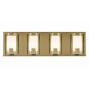 AFX Mesa 28in 4-Light LED Vanity Light | Transitional Light Antique Brass and Clear Glass | Bathroom & Powder Room | Model MSAV2807LAJUDLB