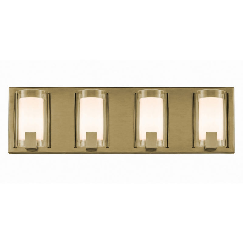 AFX Mesa 28in 4-Light LED Vanity Light | Transitional Light Antique Brass and Clear Glass | Bathroom & Powder Room | Model MSAV2807LAJUDLB