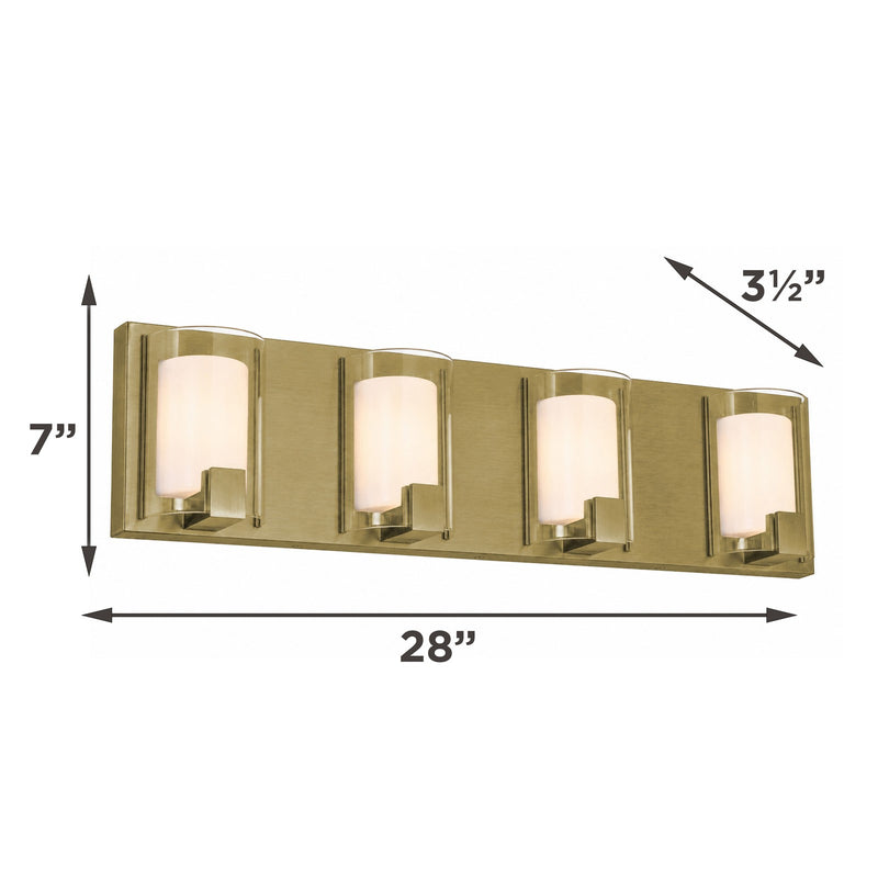 AFX Mesa 28in 4-Light LED Vanity Light | Transitional Light Antique Brass and Clear Glass | Bathroom & Powder Room | Model MSAV2807LAJUDLB