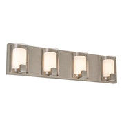 AFX Mesa 28in 4-Light LED Vanity Light | Transitional Satin Nickel and Clear Glass | Bathroom & Powder Room | Model MSAV2807LAJUDSN