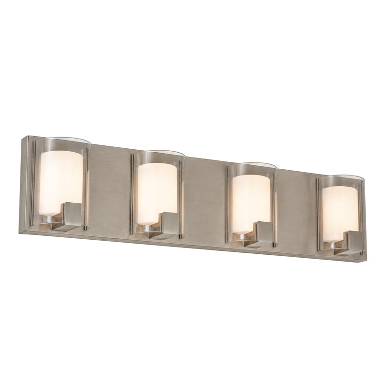 AFX Mesa 28in 4-Light LED Vanity Light | Transitional Satin Nickel and Clear Glass | Bathroom & Powder Room | Model MSAV2807LAJUDSN