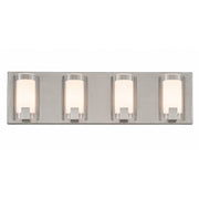 AFX Mesa 28in 4-Light LED Vanity Light | Transitional Satin Nickel and Clear Glass | Bathroom & Powder Room | Model MSAV2807LAJUDSN