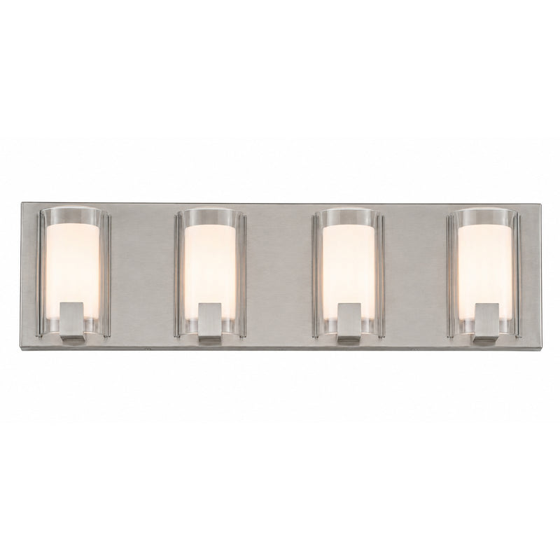 AFX Mesa 28in 4-Light LED Vanity Light | Transitional Satin Nickel and Clear Glass | Bathroom & Powder Room | Model MSAV2807LAJUDSN